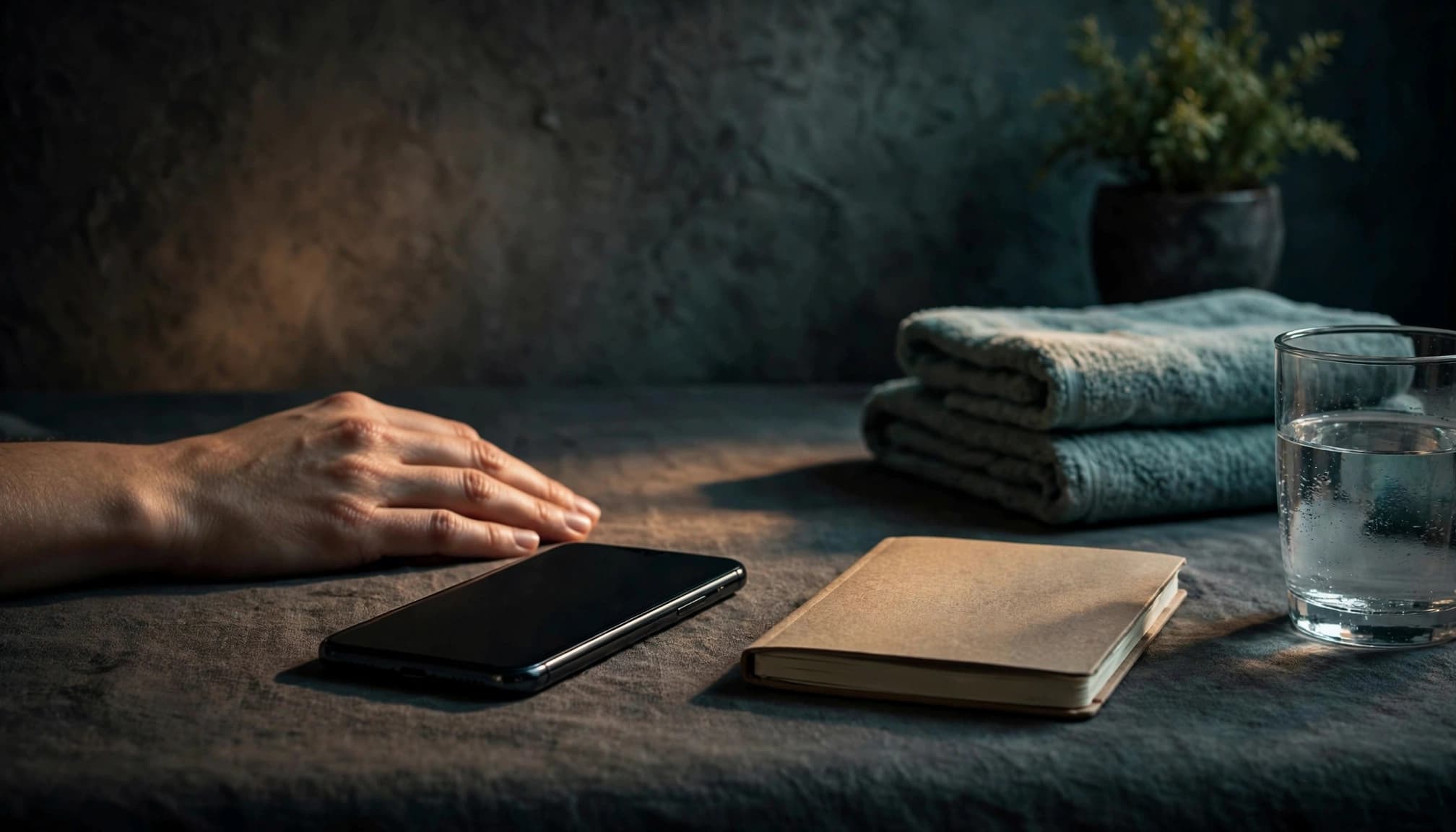 Women Escorts Nairobi: Legal Clarity and Safety for Adults 3 A hand beside a closed phone, water glass, and blank notebook on a spa table.